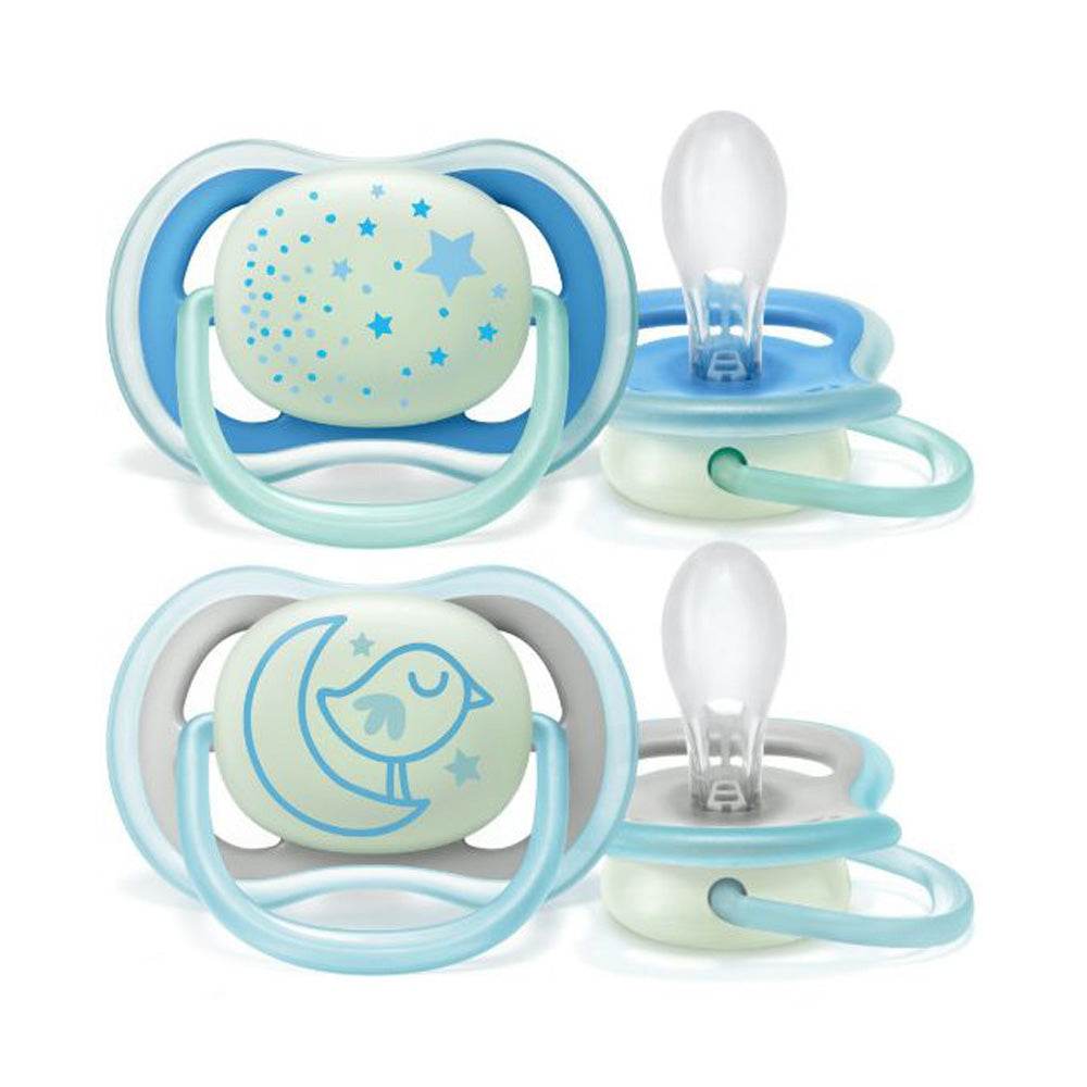 AVENT Sucettes Ultra Air Night Garçon 6-18m SCF376/13 Phosphorescentes Respirantes