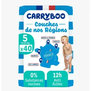 CARRYBOO Couches T5 12-25kg 40 Unités Couches Écologiques Bébé Hypoallergéniques Absorption