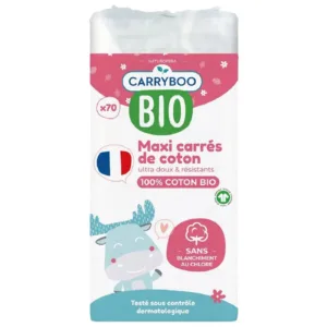 CARRYBOO Maxi Carrés De Coton 70 Pièces Cotons Bio Bébé Douceur