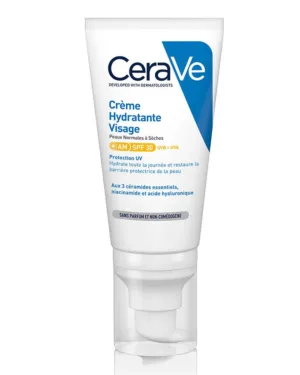 CERAVE Crème Hydratante Visage SPF30 52ml 3 Céramides Essentiels Acide Hyaluronique Protection UV Hydratation 24H