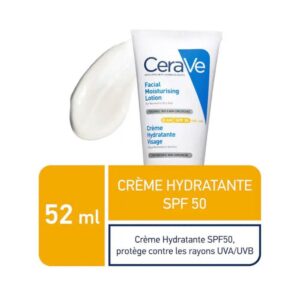 CeraVe Crème Hydratante Visage SPF50 52ml - Protection Solaire & Hydratation 24h
