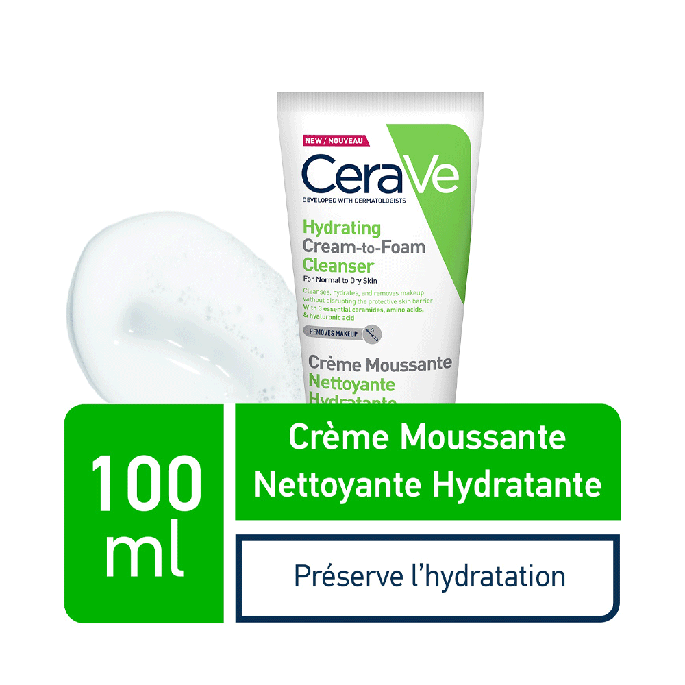 CERAVE Crème Moussante Nettoyante Hydratante Démaquillage Doux Peaux Sèches