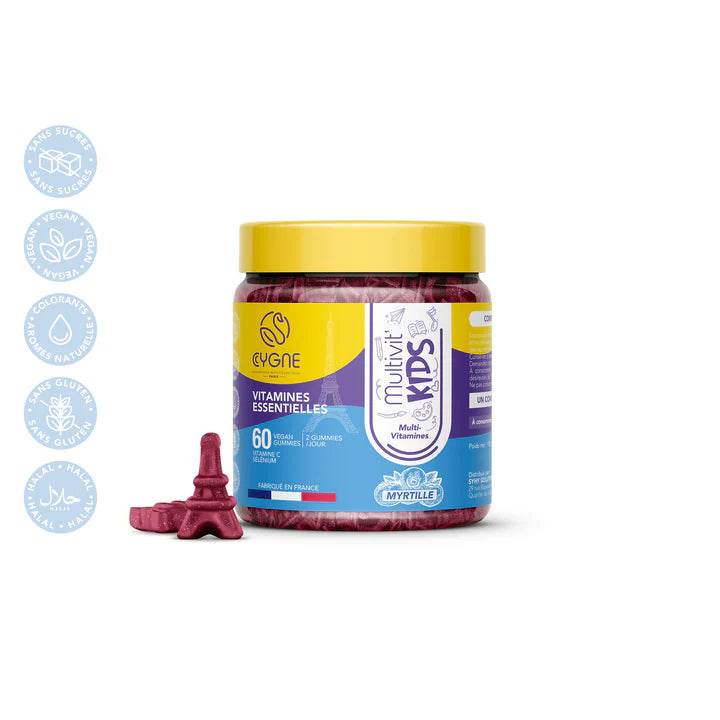 CYGNE Multivit Kids Complément Alimentaire Enfant Multivitamines Minéraux Croissance Immunité Développement Goût Fruité