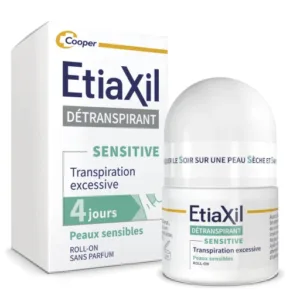 ETIAXIL Détranspirant Roll-On Peaux Sensibles 15ml Anti-Transpiration Aisselles Formule Douce Efficacité 3-5 Jours Protection Hypoallergénique