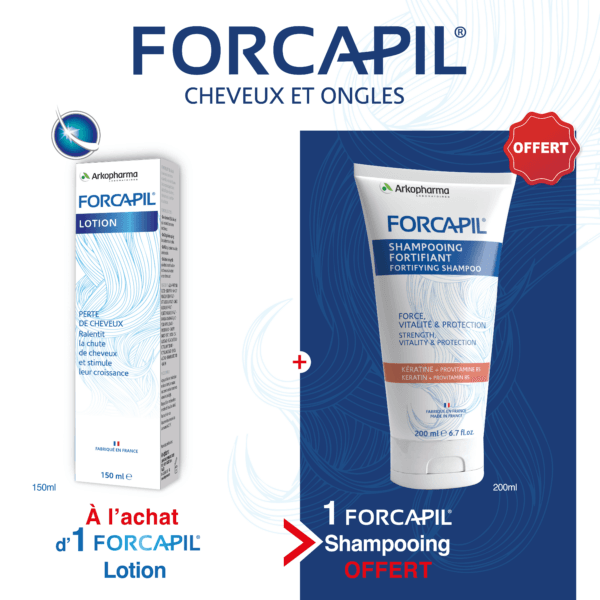 đ Forcapil Pack Lotion Anti Chute 150ml = Forcapil Shampooing Energisant Offert