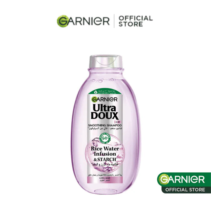 GARNIER Ultra Doux Shampoing Rice Water Eau de Riz Cheveux Fins Dévitalisés Volume Naturel Brillance Nettoyage Doux