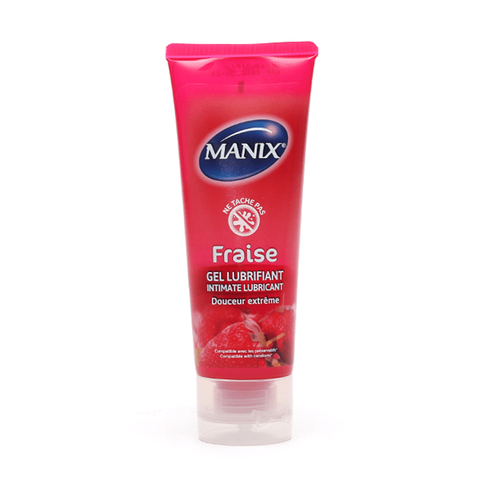 MANIX Fraise Gel Lubrifiant 80ml Intime Gourmand Sensuel Compatible Préservatifs Base Eau