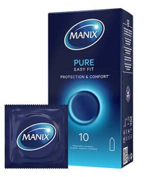 MANIX Pure 10 Préservatifs Latex Naturel Classique Lubrifiés Protection Fiable Confort Douceur