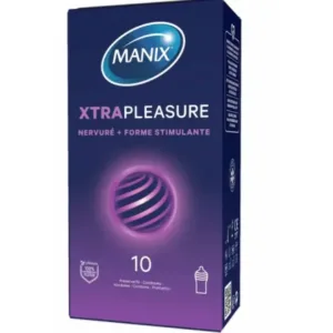 MANIX Xtra Pleasure Double Extase 10 Préservatifs Stimulants Nervurés Perlés Gel Lubrifiant Protection Plaisir Intense