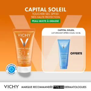 VICHY Capital Soleil Émulsion Toucher Sec SPF50 50ml + Lait Après-Soleil Offert Pack Solaire