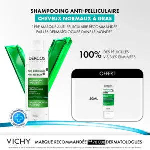 VICHY Dercos Shampooing Antipelliculaire Cheveux Normaux à Gras 200ml + Mini 50ml OFFERT Sélénium DS Anti-Pellicules Régulation Sébum